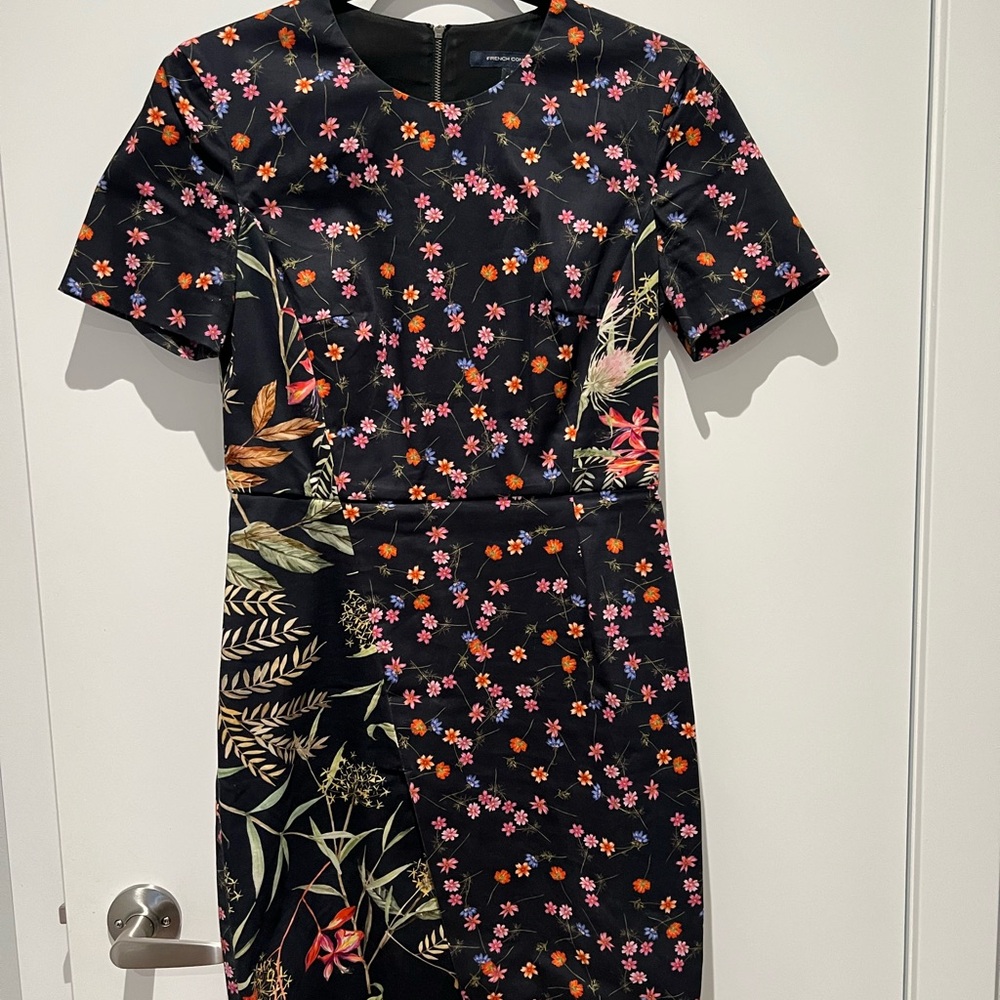 French Connection Black and Pink Embellished Sheath Mini Dress